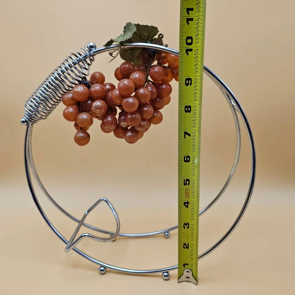 Modern Chrome Metal Wine Holder with Grape‎ Cluster Accent